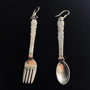 Vintage sterling silver spoon fork cutlery chef earrings